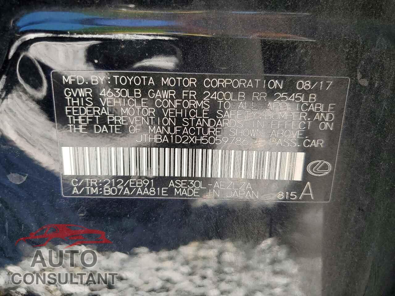 LEXUS IS 2017 - JTHBA1D2XH5059786