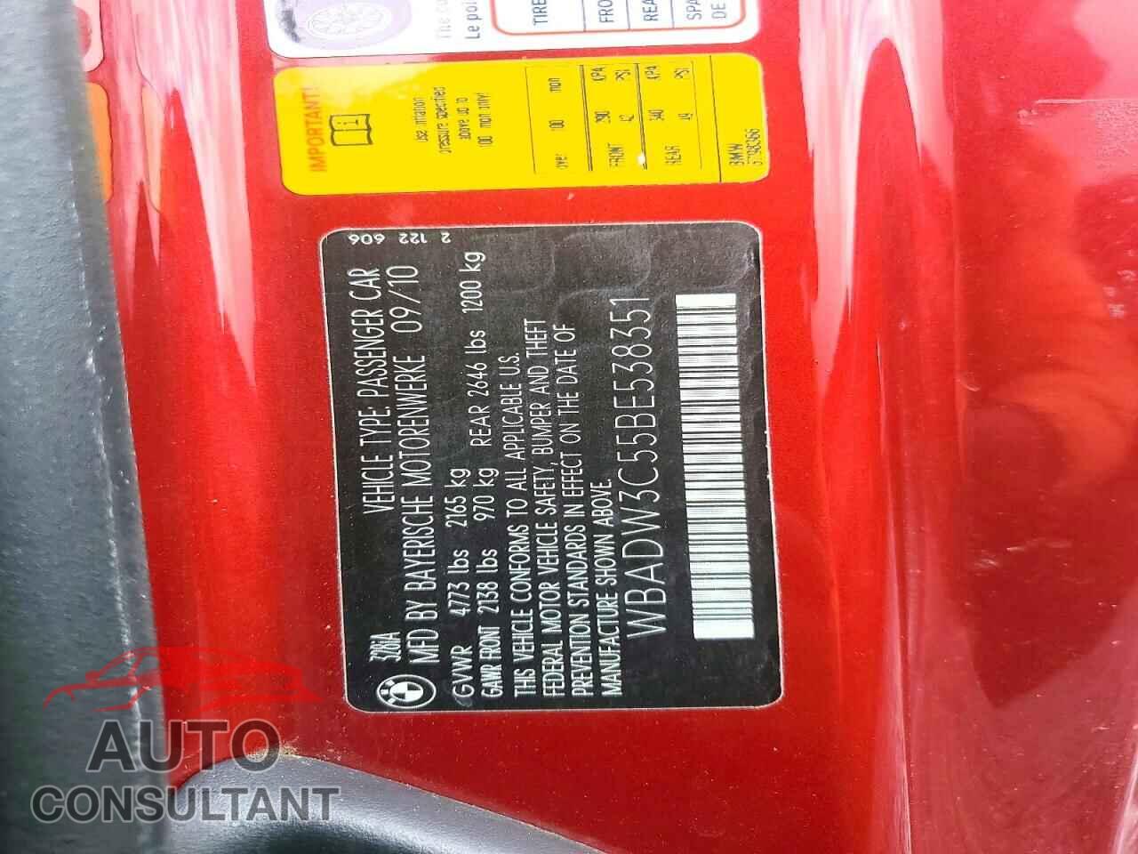 BMW 3 SERIES 2011 - WBADW3C55BE538351
