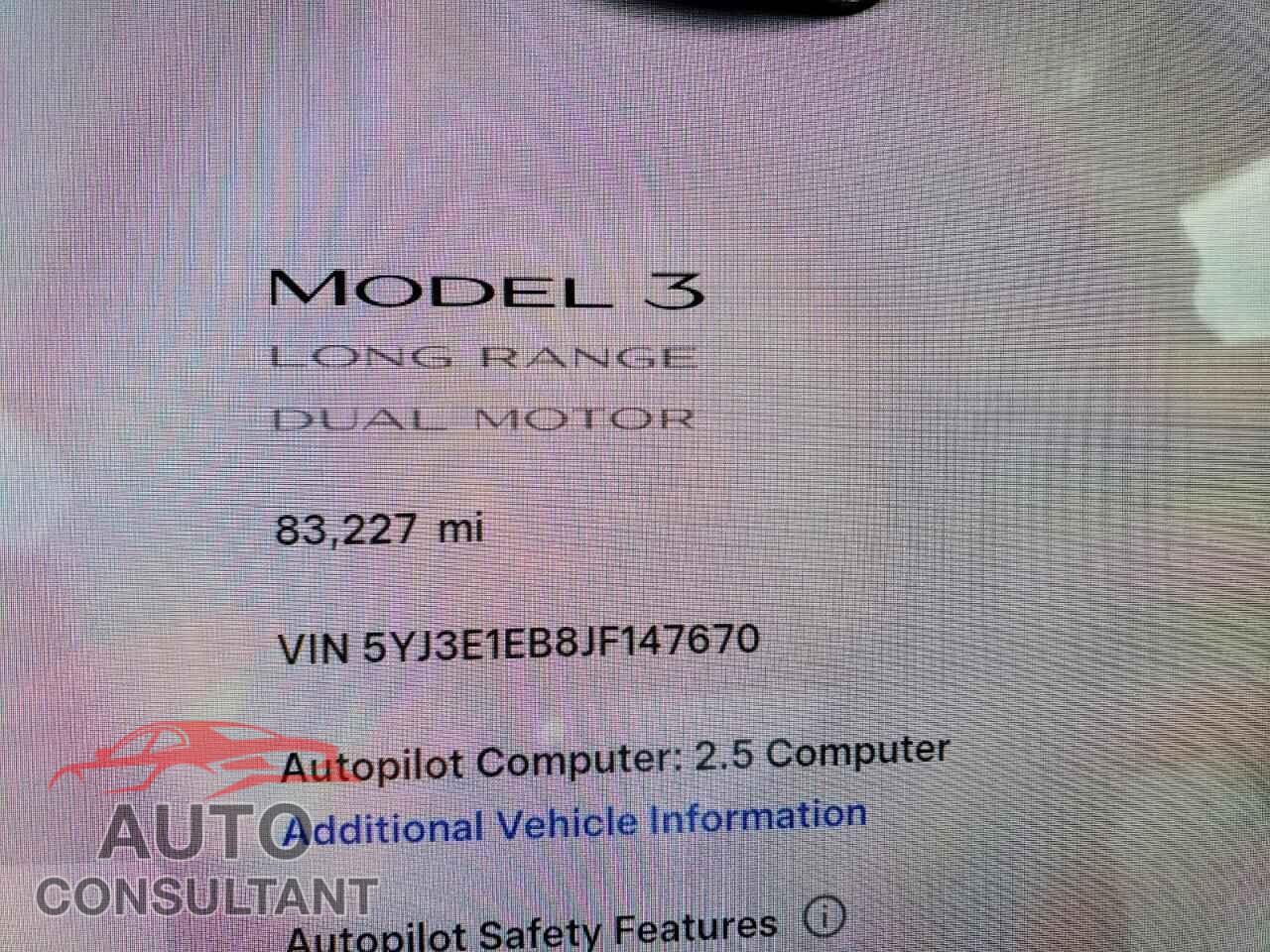 TESLA MODEL 3 2018 - 5YJ3E1EB8JF147670