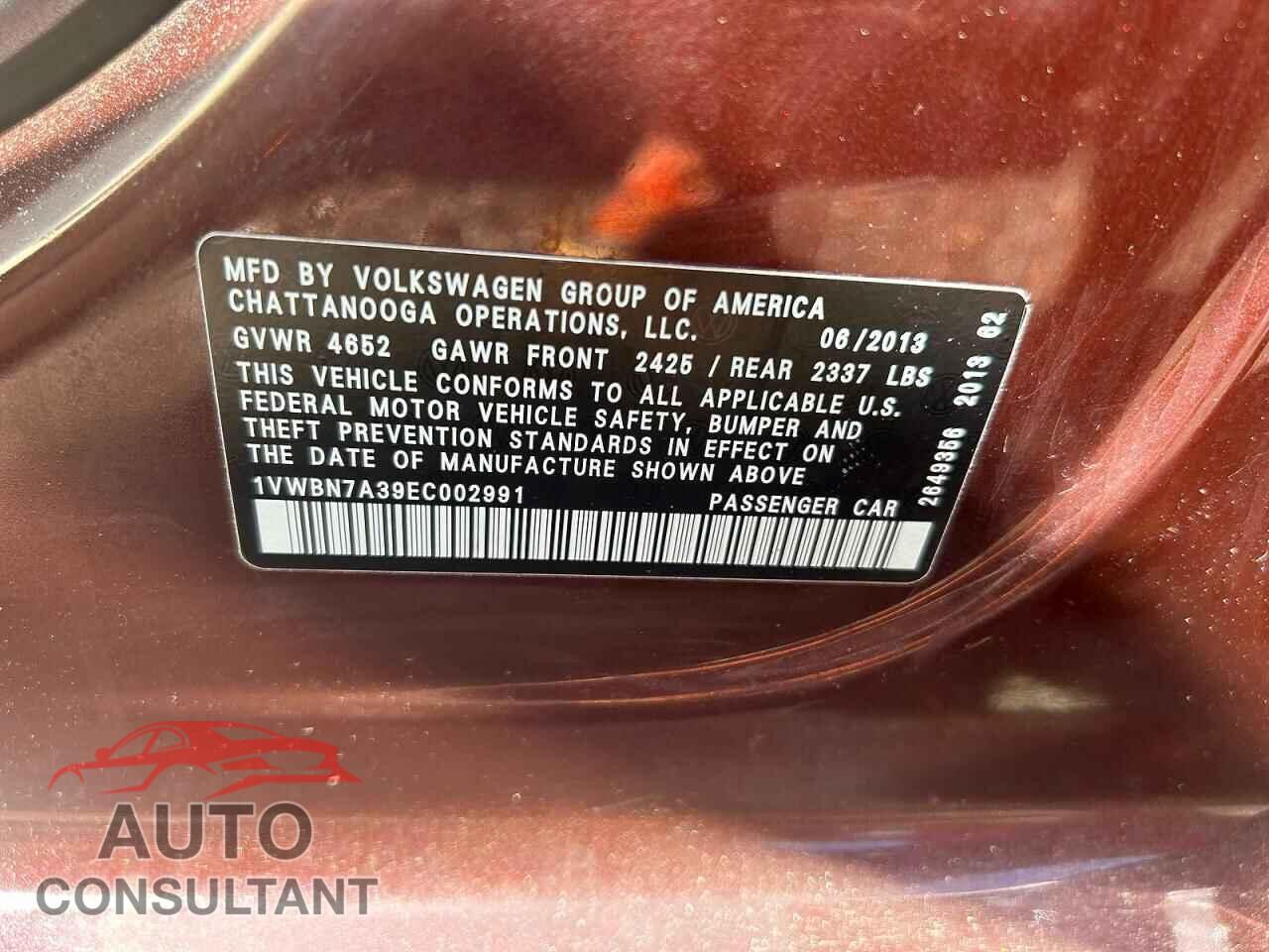 VOLKSWAGEN PASSAT 2014 - 1VWBN7A39EC002991
