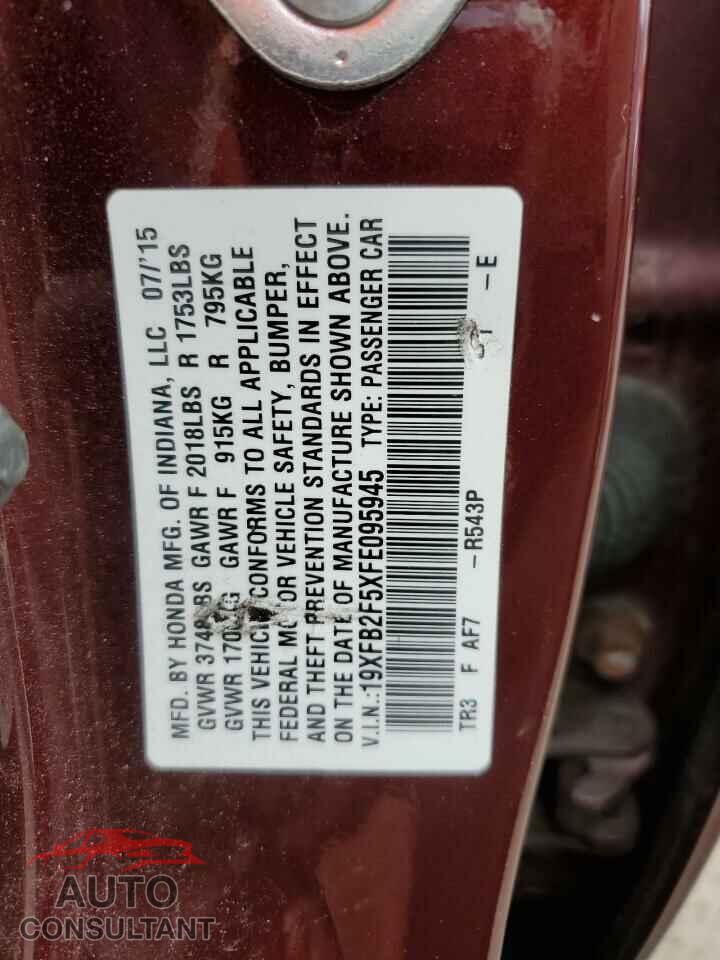 HONDA CIVIC 2015 - 19XFB2F5XFE095945