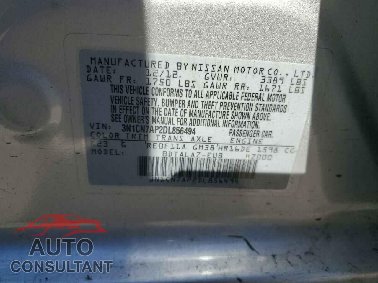 NISSAN VERSA 2013 - 3N1CN7AP2DL856494