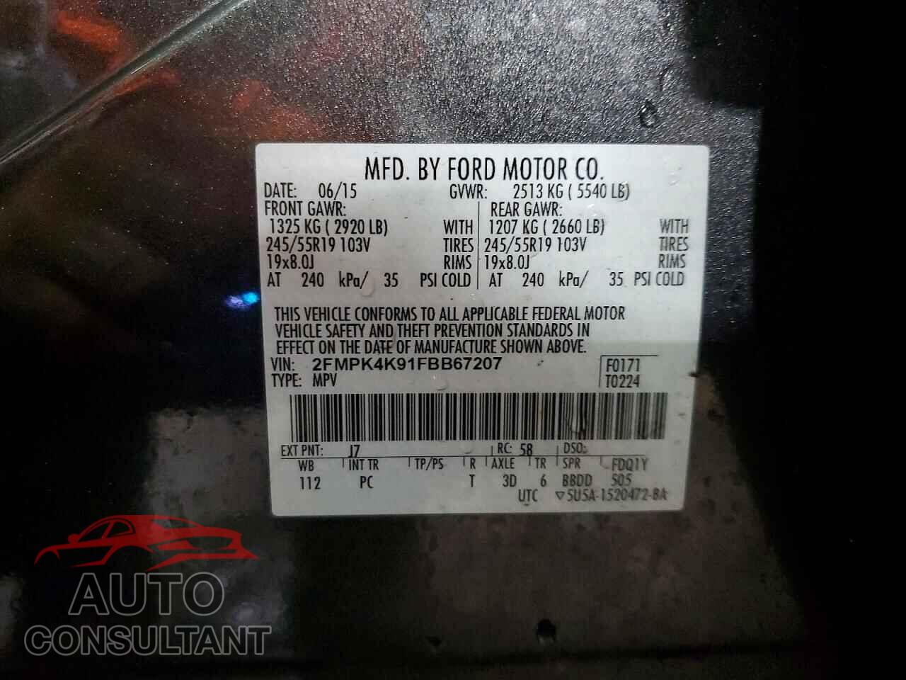 FORD EDGE 2015 - 2FMPK4K91FBB67207