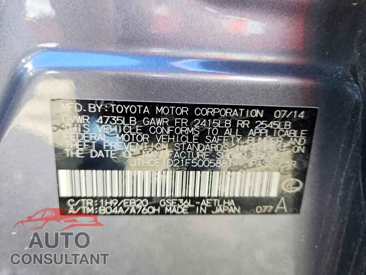 LEXUS IS 2015 - JTHCE1D21F5005881