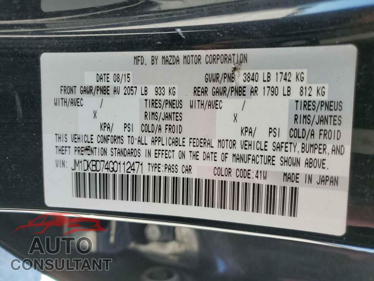 MAZDA CX-3 2016 - JM1DKBD74G0112471