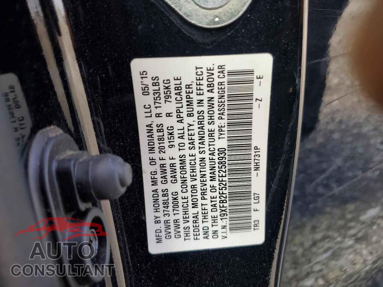 HONDA CIVIC 2015 - 19XFB2F52FE258930