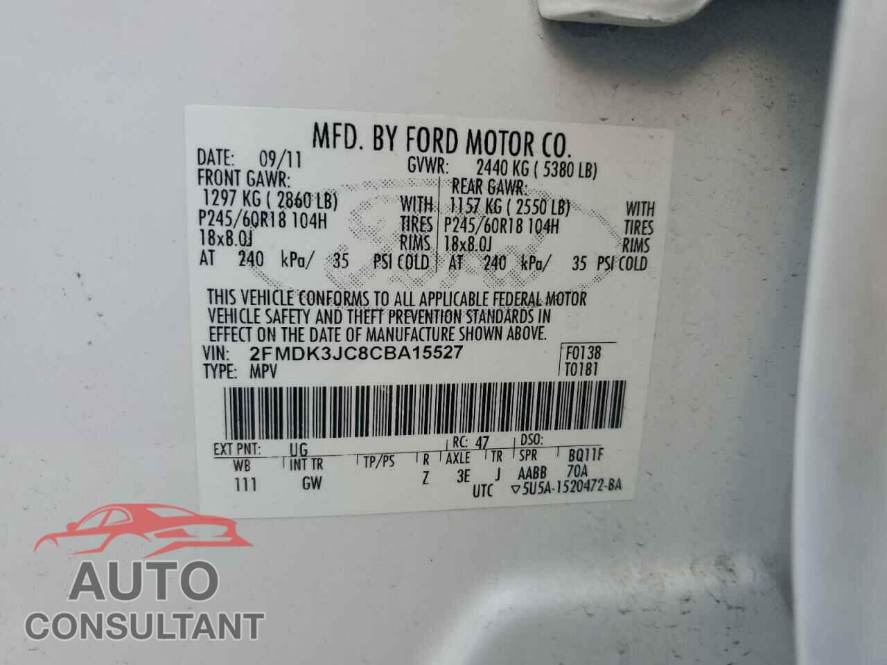 FORD EDGE 2012 - 2FMDK3JC8CBA15527