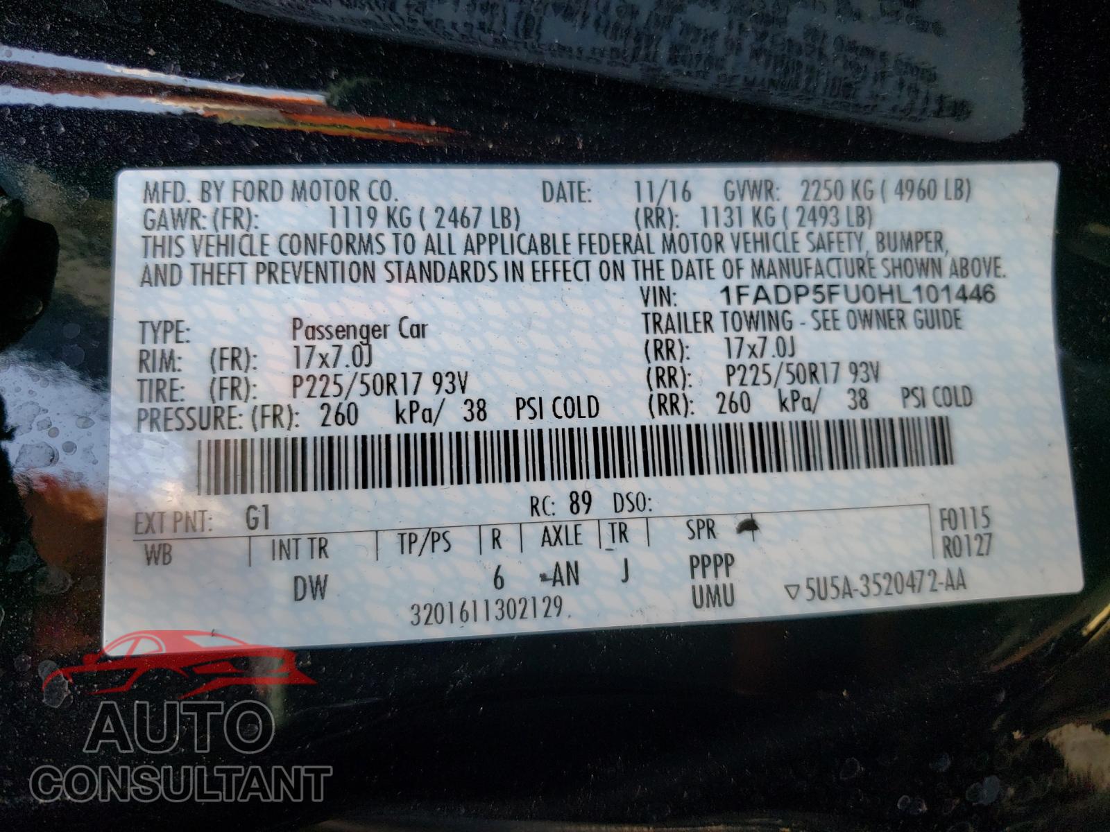 FORD CMAX 2017 - 1FADP5FU0HL101446