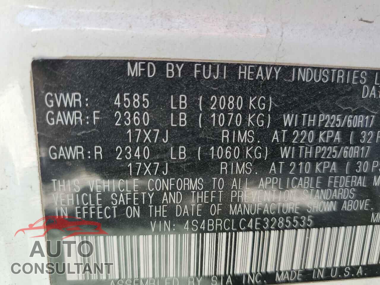 SUBARU OUTBACK 2014 - 4S4BRCLC4E3285535