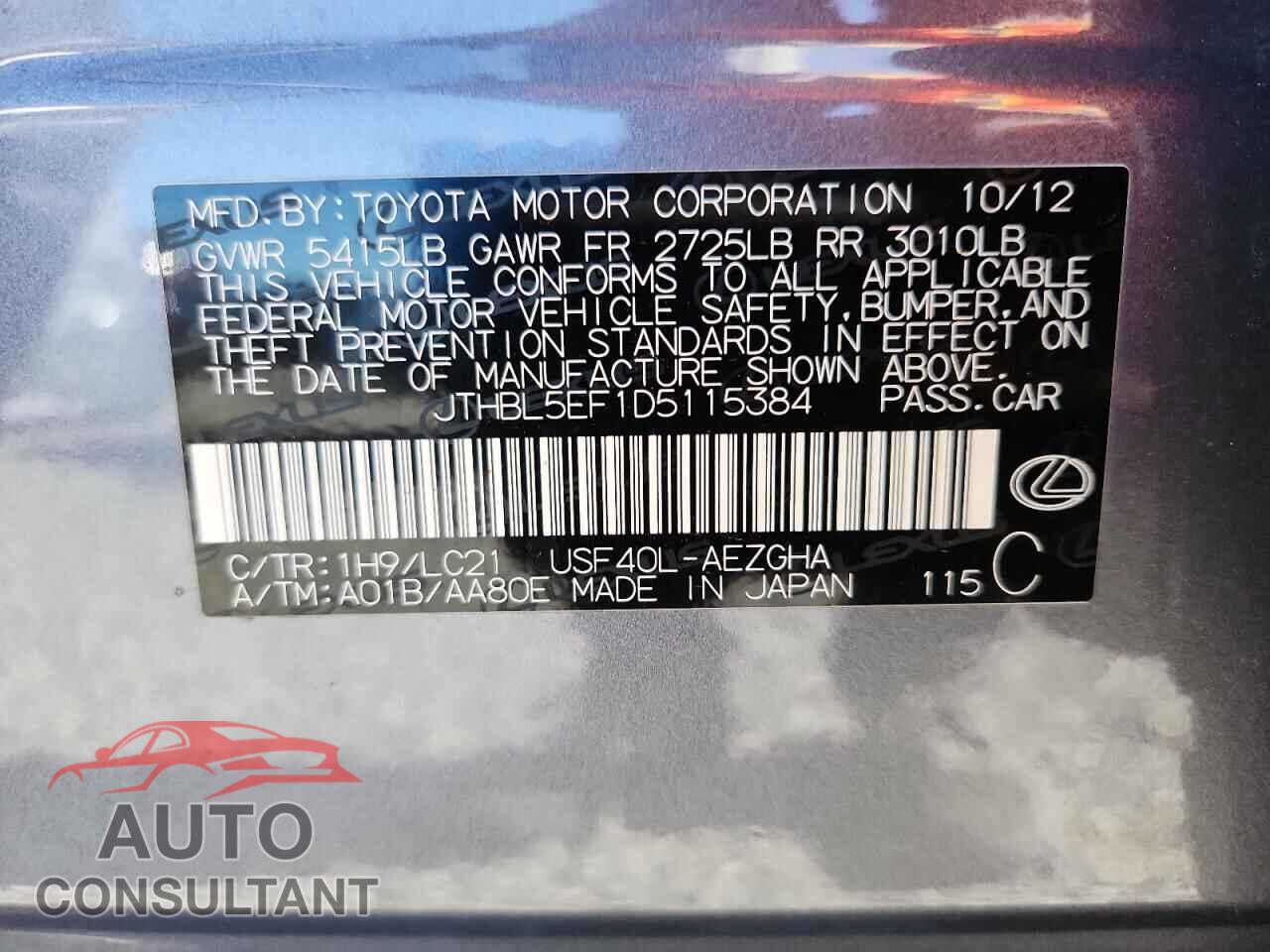 LEXUS LS460 2013 - JTHBL5EF1D5115384