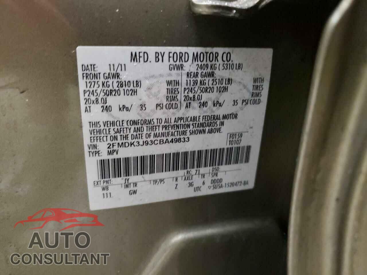 FORD EDGE 2012 - 2FMDK3J93CBA49833