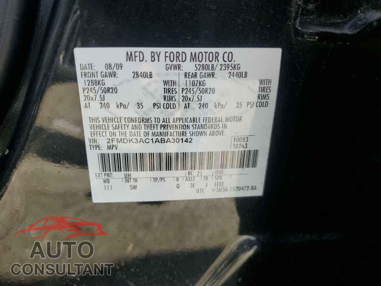 FORD EDGE 2010 - 2FMDK3AC1ABA30142