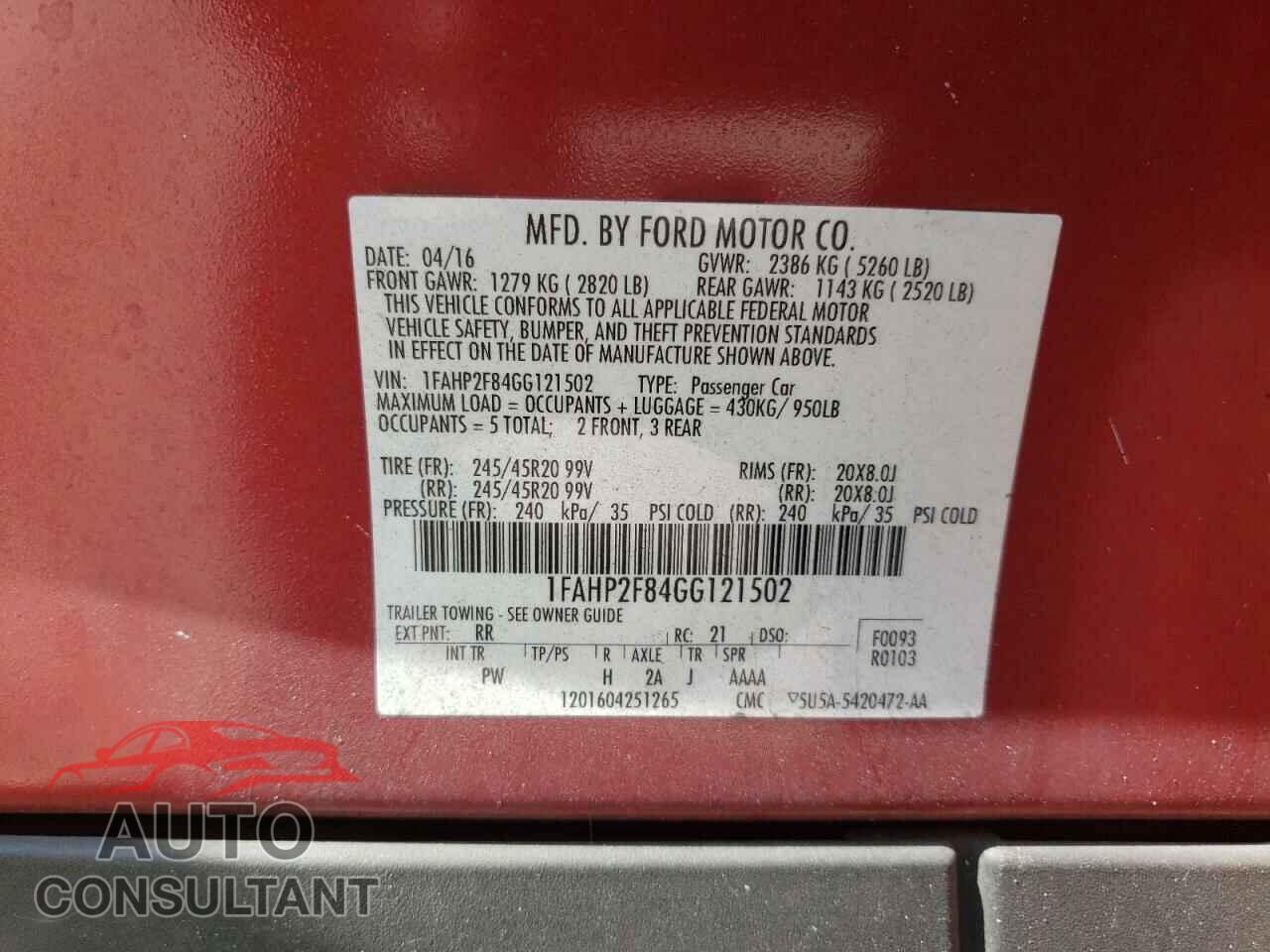 FORD TAURUS 2016 - 1FAHP2F84GG121502