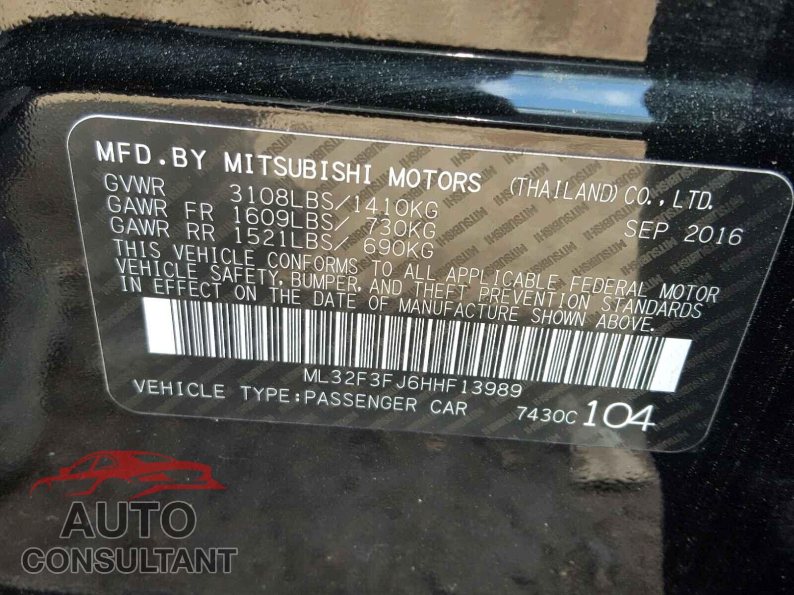 MITSUBISHI MIRAGE 2017 - ML32F3FJ6HHF13989
