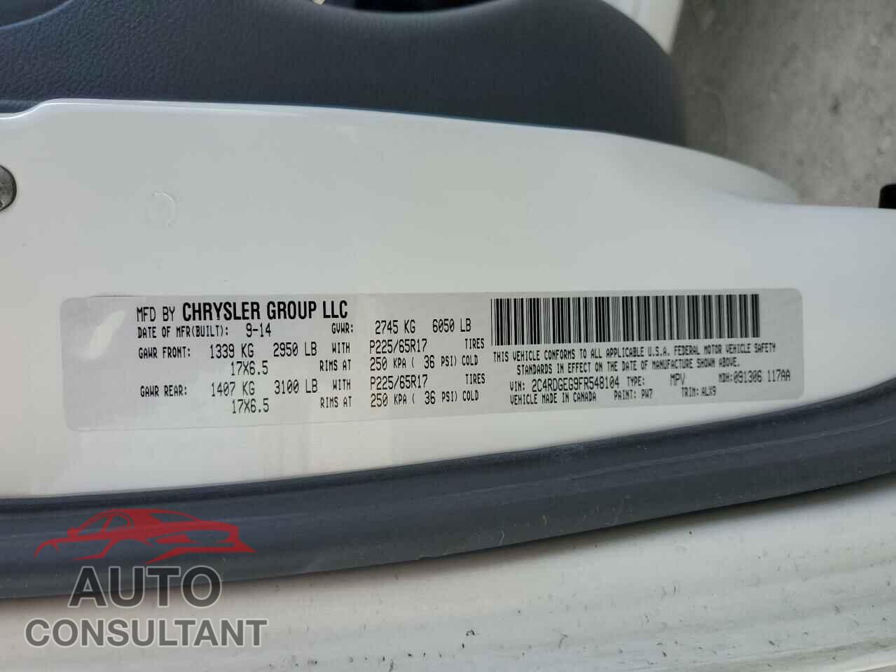 DODGE CARAVAN 2015 - 2C4RDGEG9FR548104