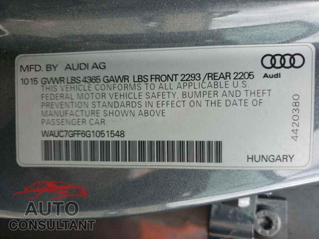 AUDI A3 2016 - WAUC7GFF6G1051548