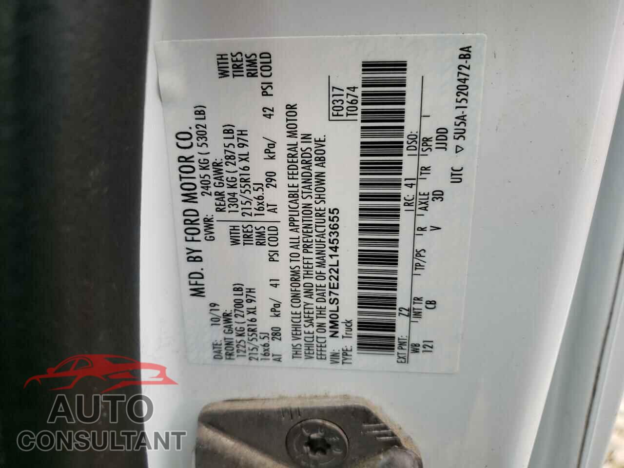 FORD TRANSIT 2020 - NM0LS7E22L1453655