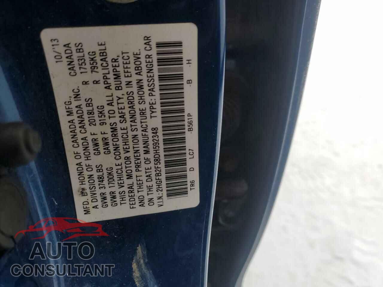 HONDA CIVIC 2013 - 2HGFB2F58DH592348