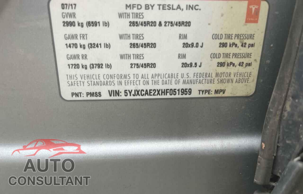 TESLA MODEL X 2017 - 5YJXCAE2XHF051959