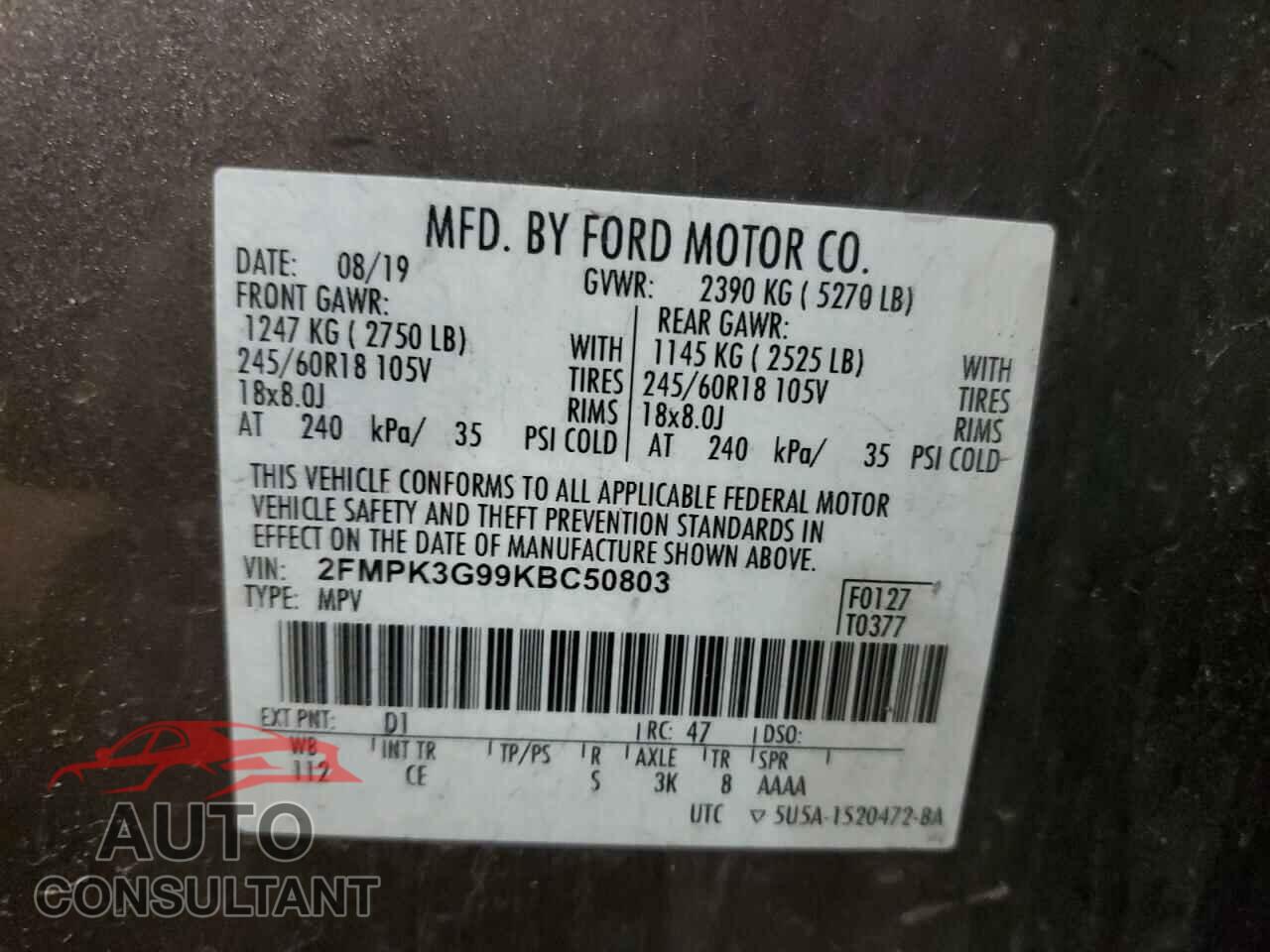 FORD EDGE 2019 - 2FMPK3G99KBC50803