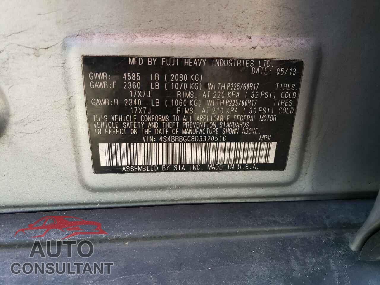 SUBARU OUTBACK 2013 - 4S4BRBGC8D3320516
