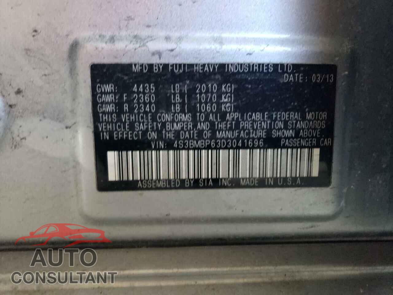 SUBARU LEGACY 2013 - 4S3BMBP63D3041696