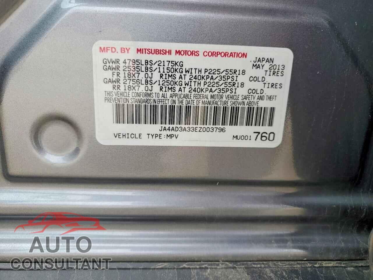 MITSUBISHI OUTLANDER 2014 - JA4AD3A33EZ003796
