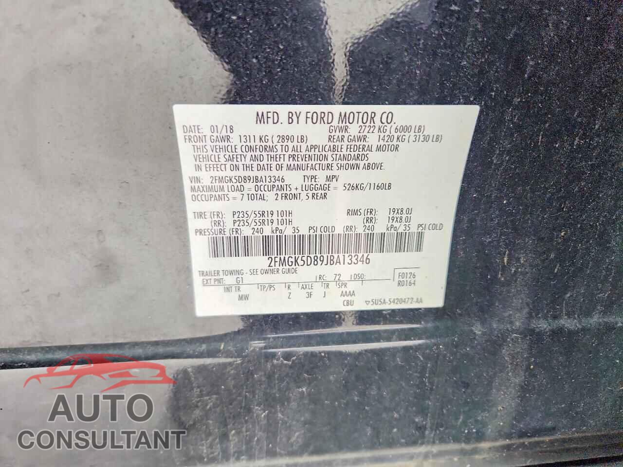 FORD FLEX 2018 - 2FMGK5D89JBA13346