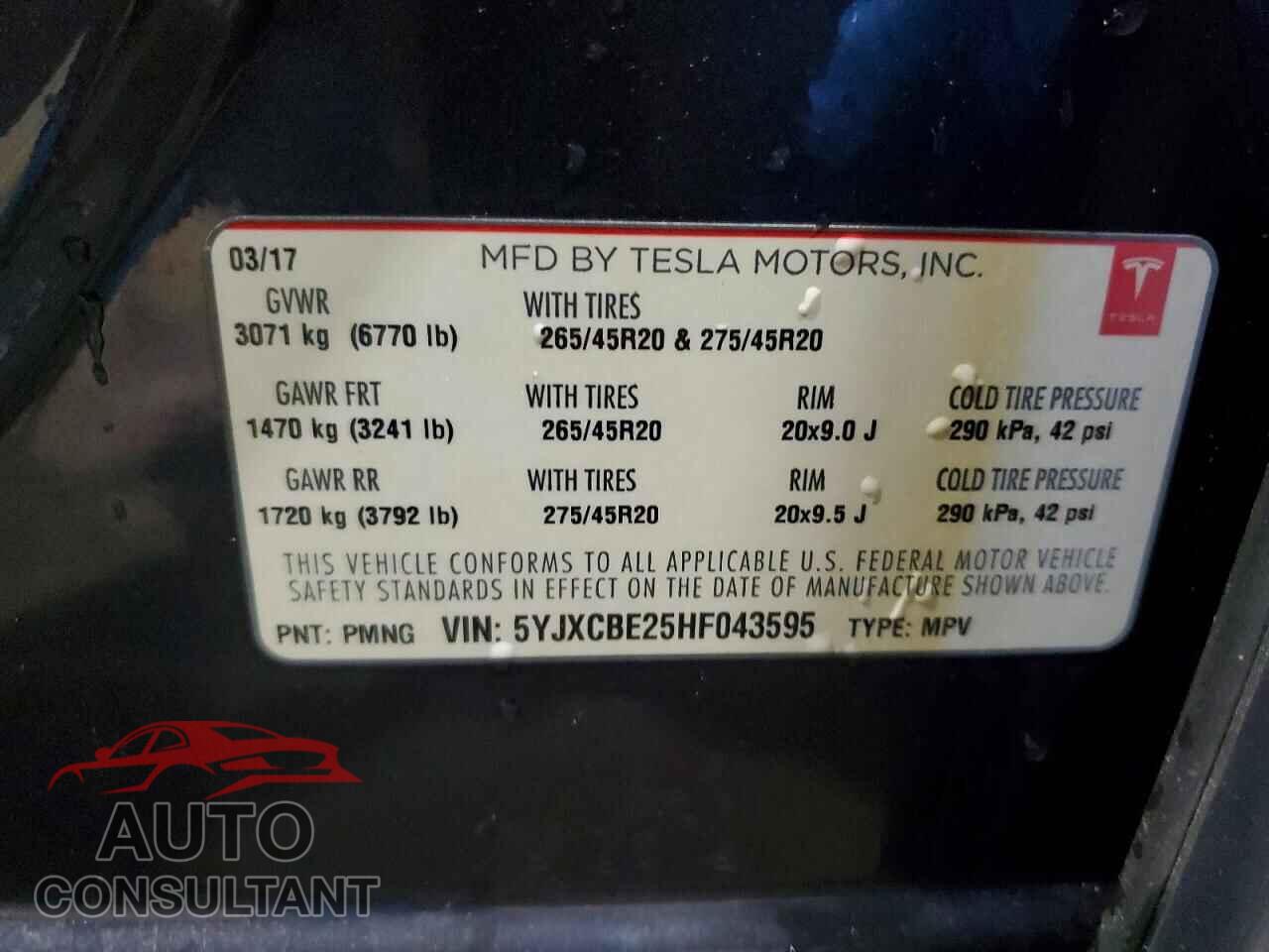 TESLA MODEL X 2017 - 5YJXCBE25HF043595