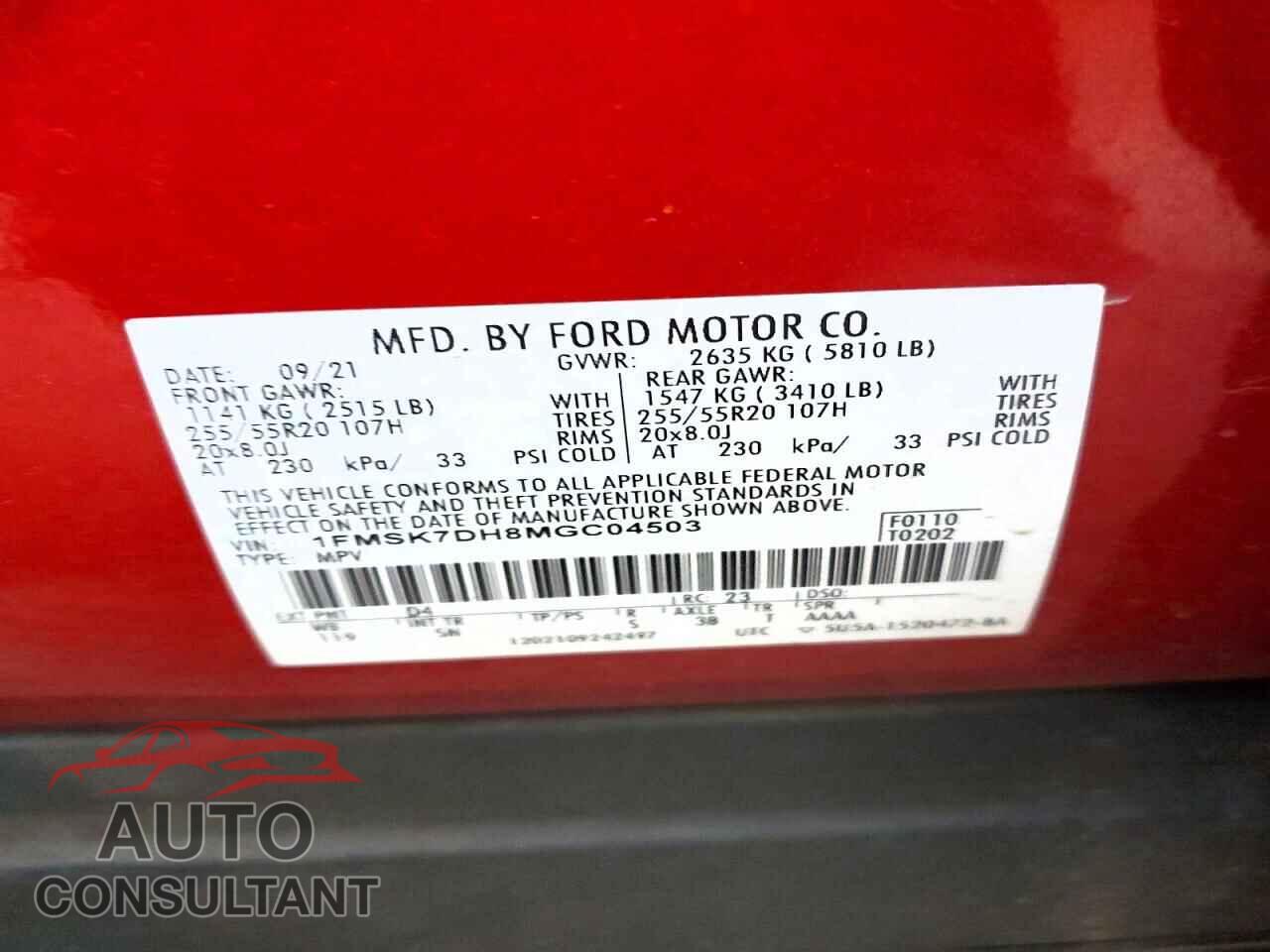 FORD EXPLORER 2021 - 1FMSK7DH8MGC04503