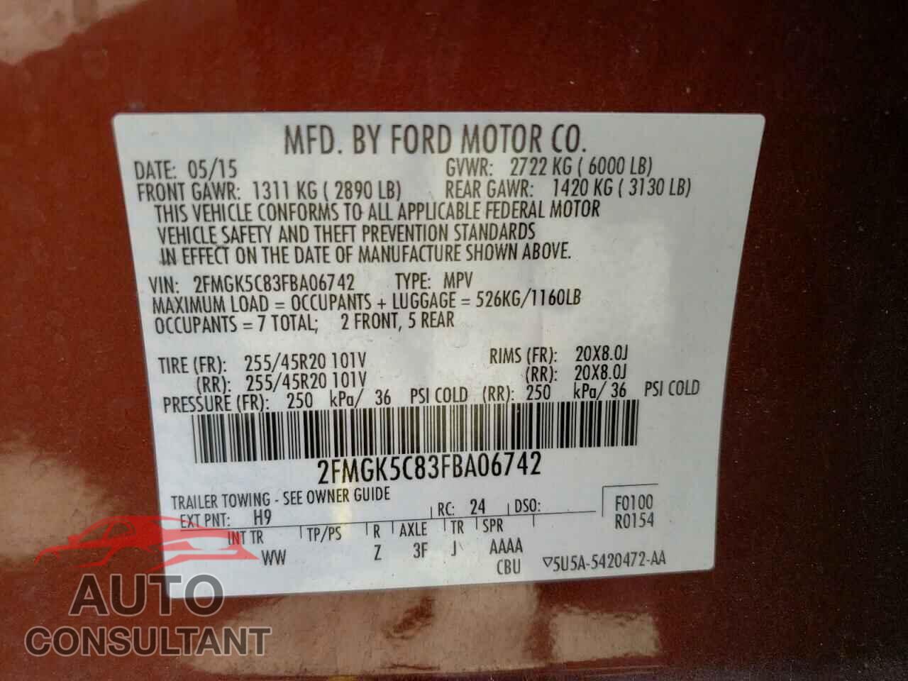FORD FLEX 2015 - 2FMGK5C83FBA06742