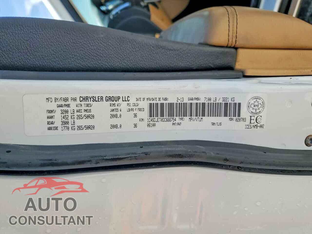 DODGE DURANGO 2013 - 1C4SDJET0DC666754