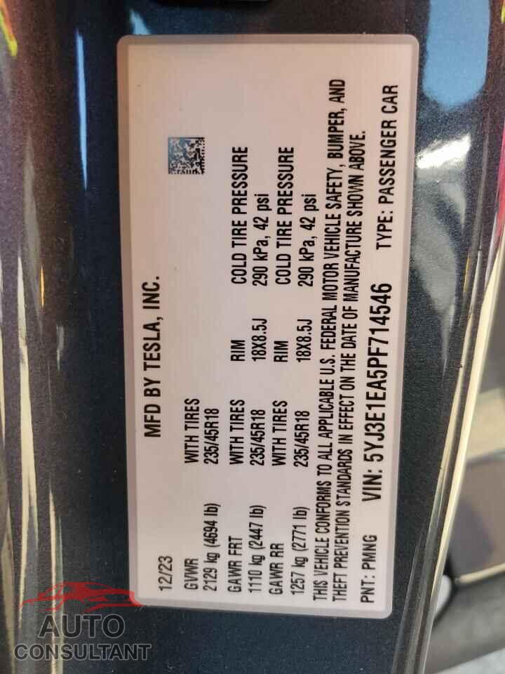 TESLA MODEL 3 2023 - 5YJ3E1EA5PF714546