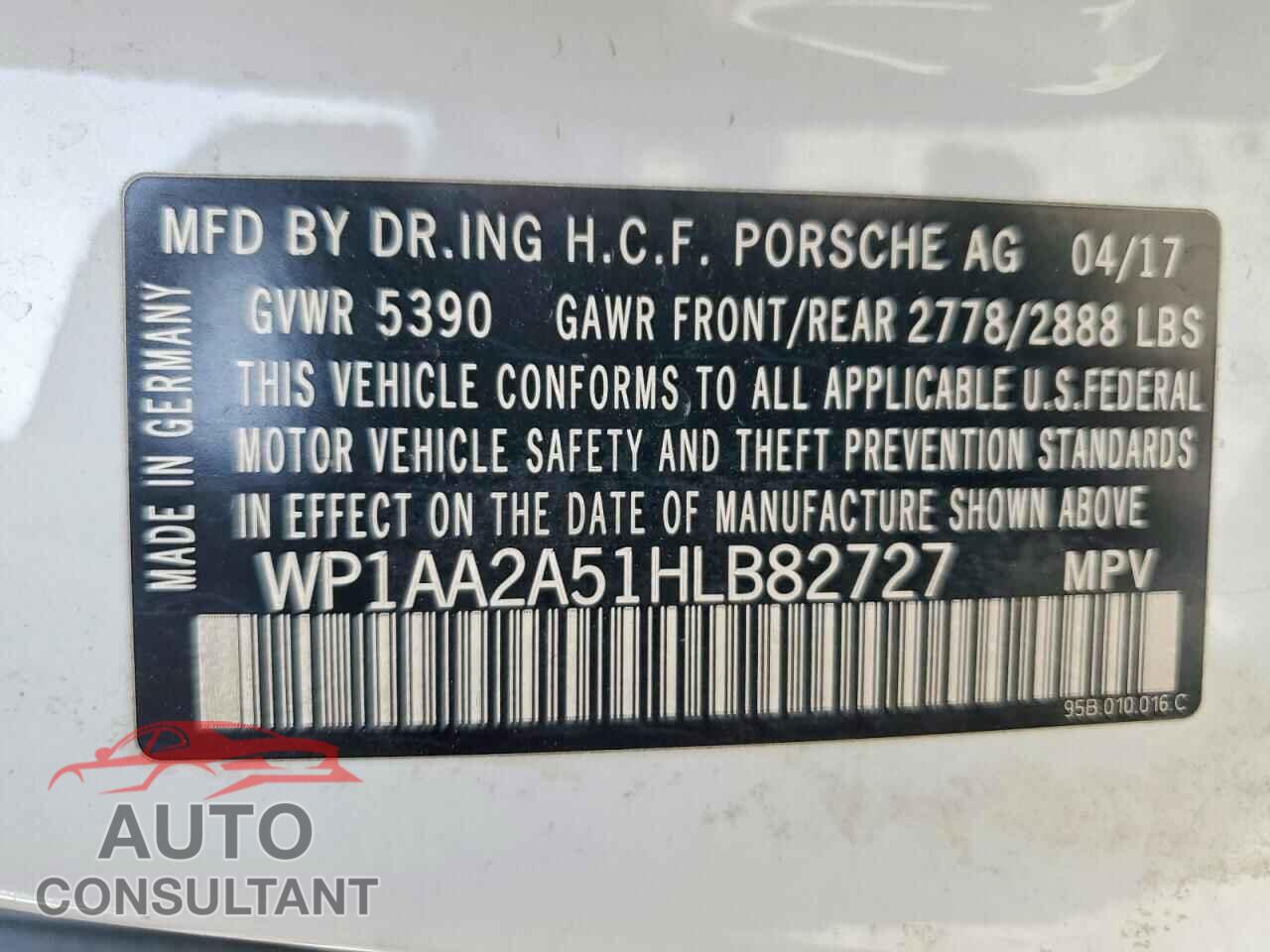 PORSCHE MACAN 2017 - WP1AA2A51HLB82727