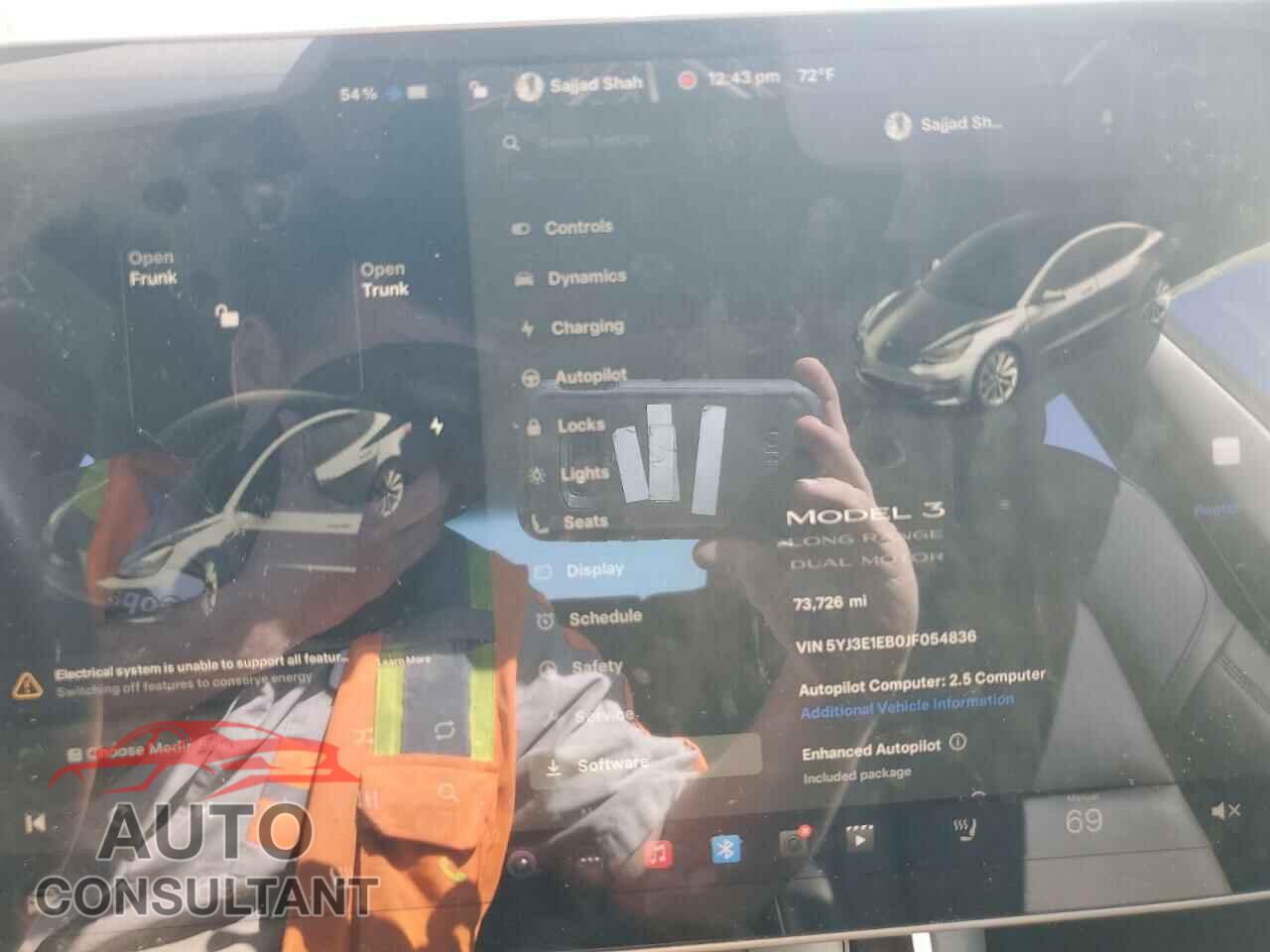 TESLA MODEL 3 2018 - 5YJ3E1EB0JF054836