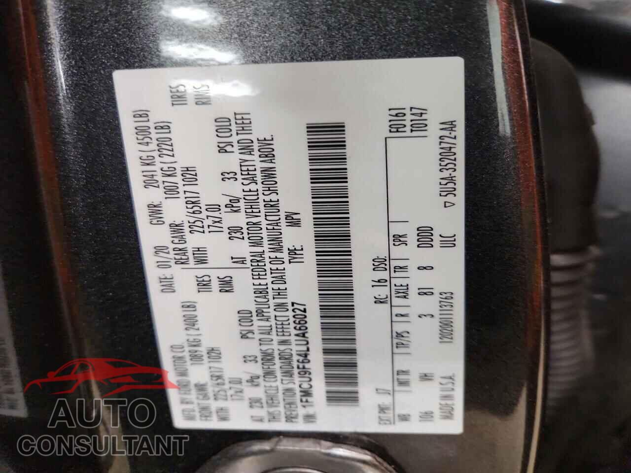 FORD ESCAPE 2020 - 1FMCU9F64LUA66027