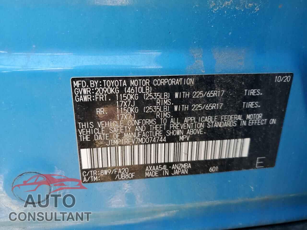 TOYOTA RAV4 2021 - JTMP1RFV7MD074744