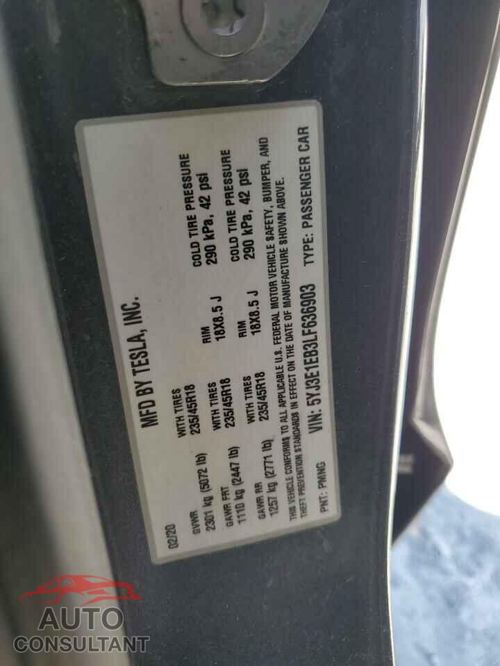 TESLA MODEL 3 2020 - 5YJ3E1EB3LF636903