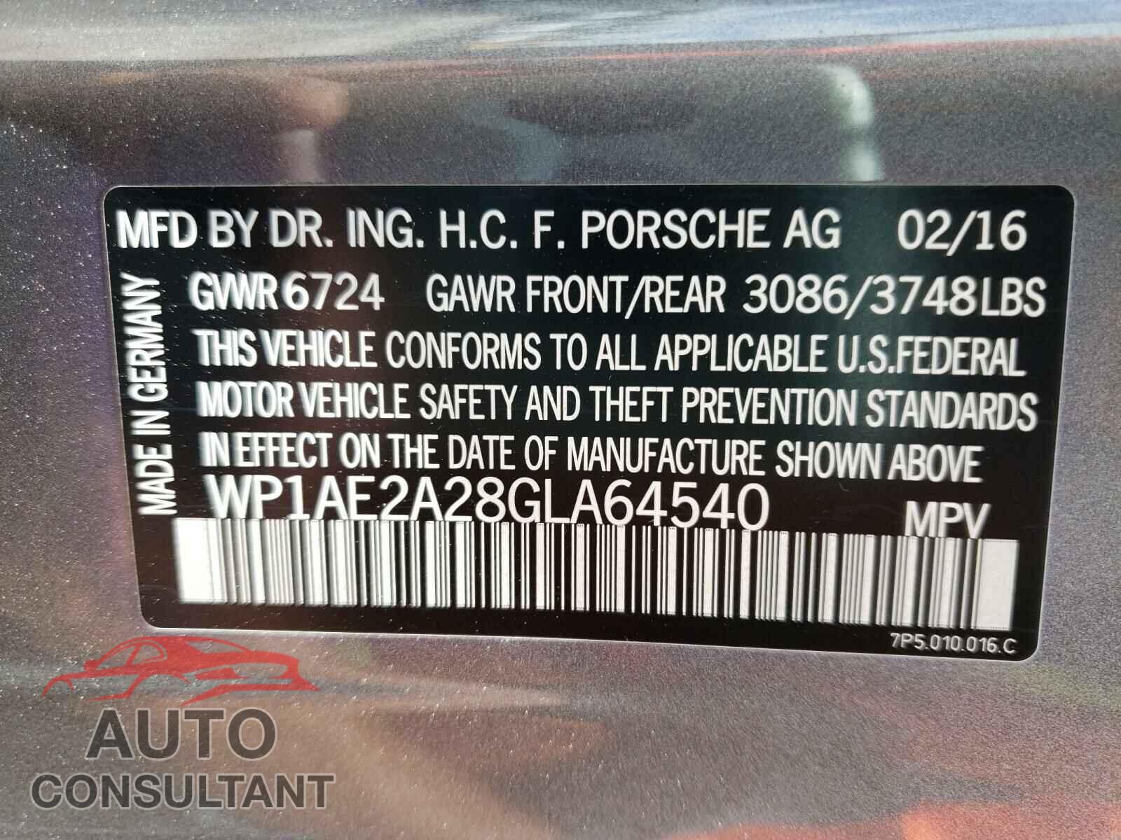 PORSCHE CAYENNE 2016 - WP1AE2A28GLA64540