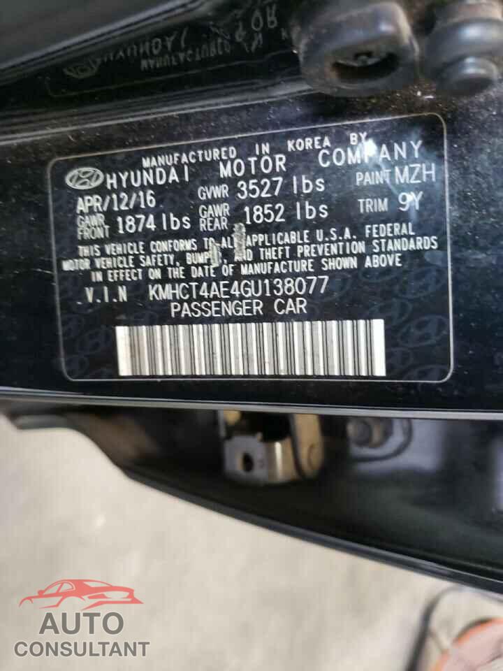 HYUNDAI ACCENT 2016 - KMHCT4AE4GU138077