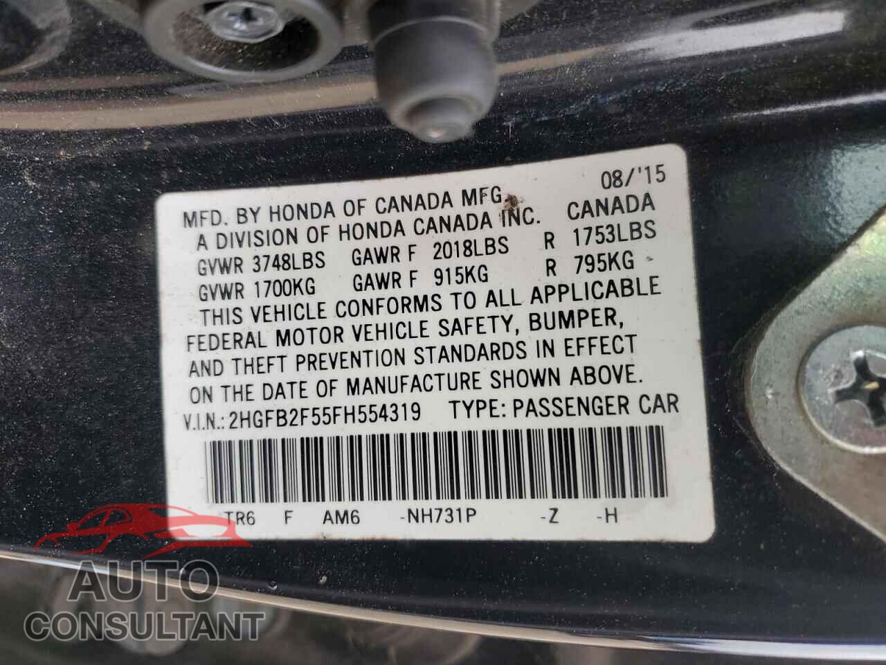 HONDA CIVIC 2015 - 2HGFB2F55FH554319
