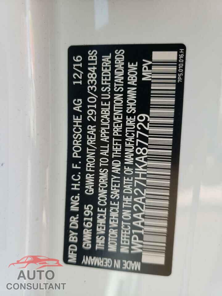 PORSCHE CAYENNE 2017 - WP1AA2A27HKA87729
