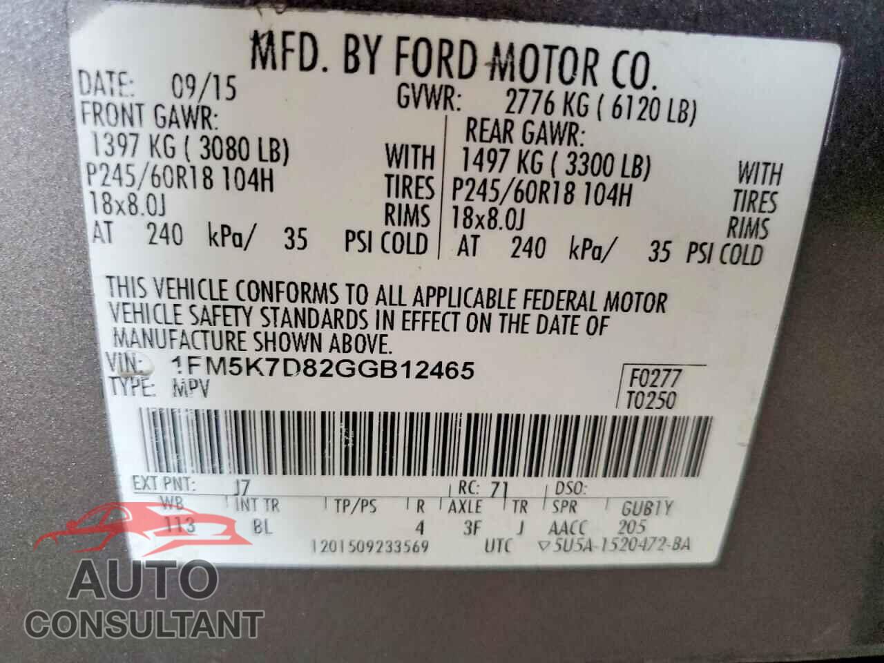 FORD EXPLORER 2016 - 1FM5K7D82GGB12465