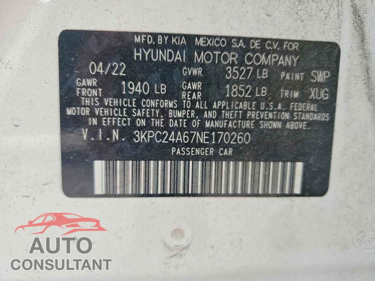 HYUNDAI ACCENT 2022 - 3KPC24A67NE170260