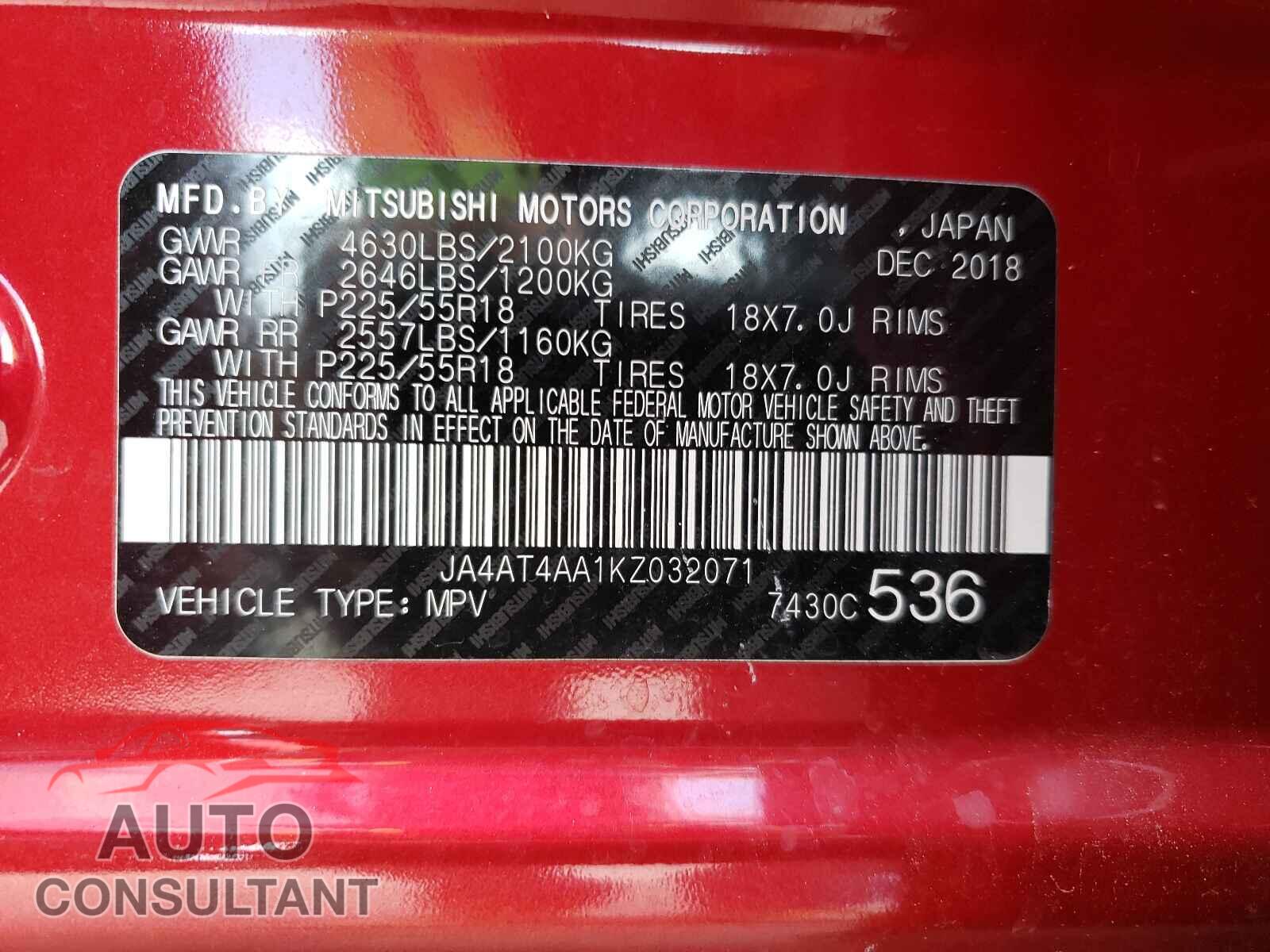 MITSUBISHI ECLIPSE 2019 - JA4AT4AA1KZ032071