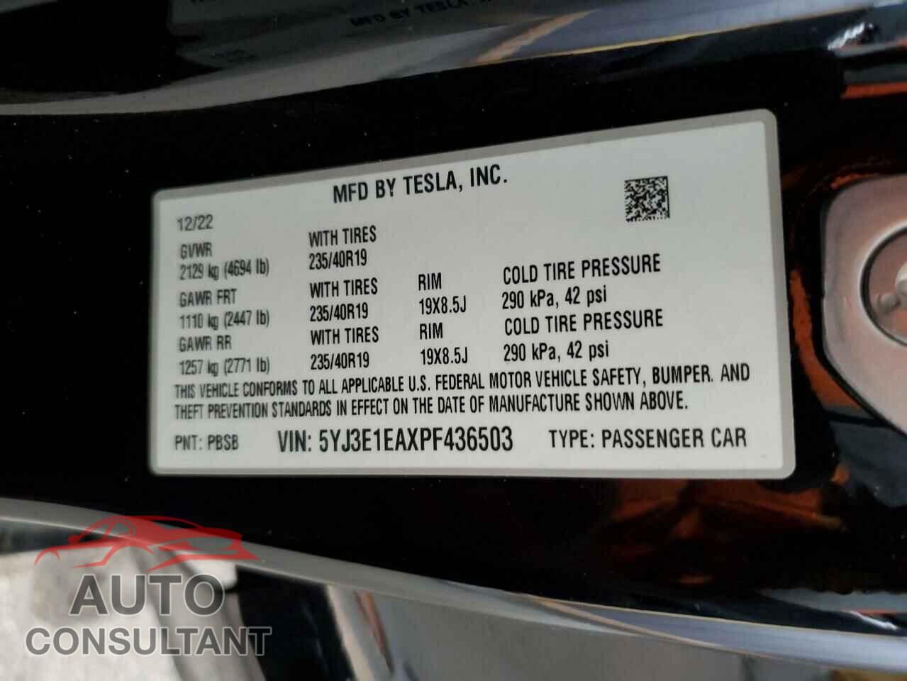 TESLA MODEL 3 2023 - 5YJ3E1EAXPF436503