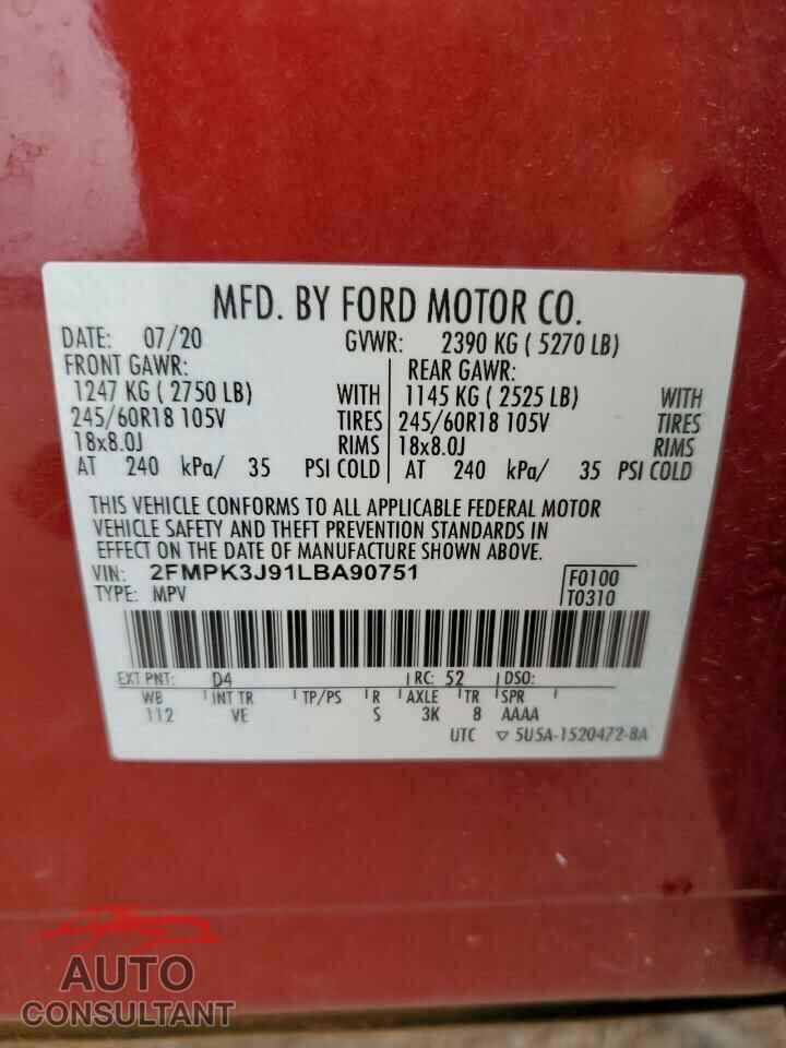 FORD EDGE 2020 - 2FMPK3J91LBA90751