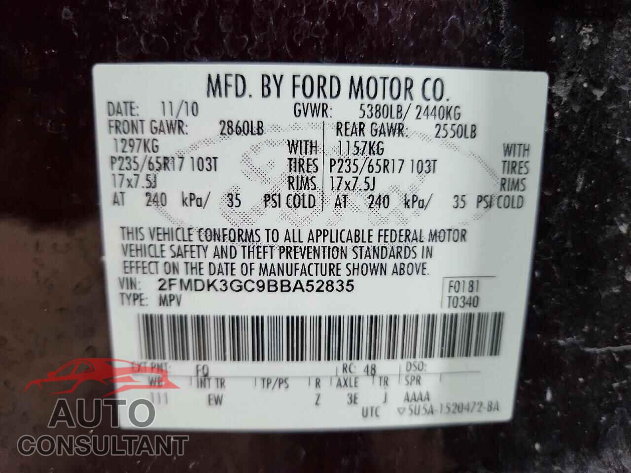 FORD EDGE 2011 - 2FMDK3GC9BBA52835