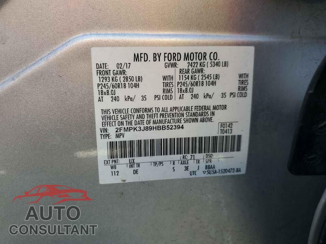 FORD EDGE 2017 - 2FMPK3J89HBB52394
