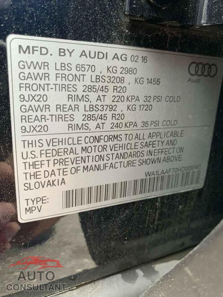 AUDI Q7 2017 - WA1LAAF70HD009140